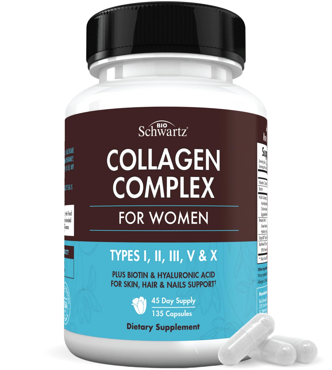 Multi Collagen Pills for Women (Types I II III V X) with Vitamin C Hyaluronic Acid Biotin BioSchwartzAu supplements
