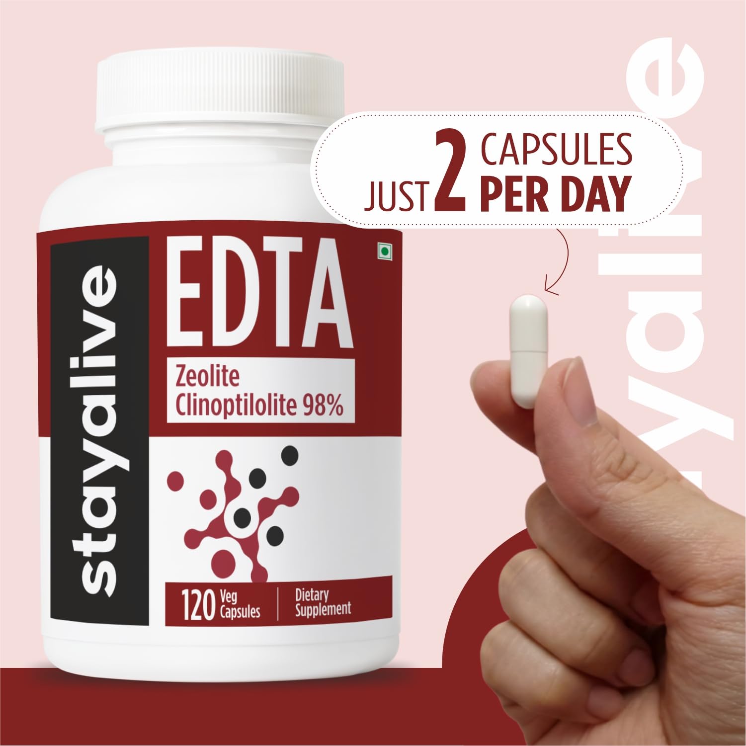 STAY ALIVE EDTA Capsules 1500mg with Zeolite 98% and Kale Extract Powder, 120 Pills, Non-GMO & Gluten Free Calcium Disodium EDTA Supplement STAY ALIVEAu supplements