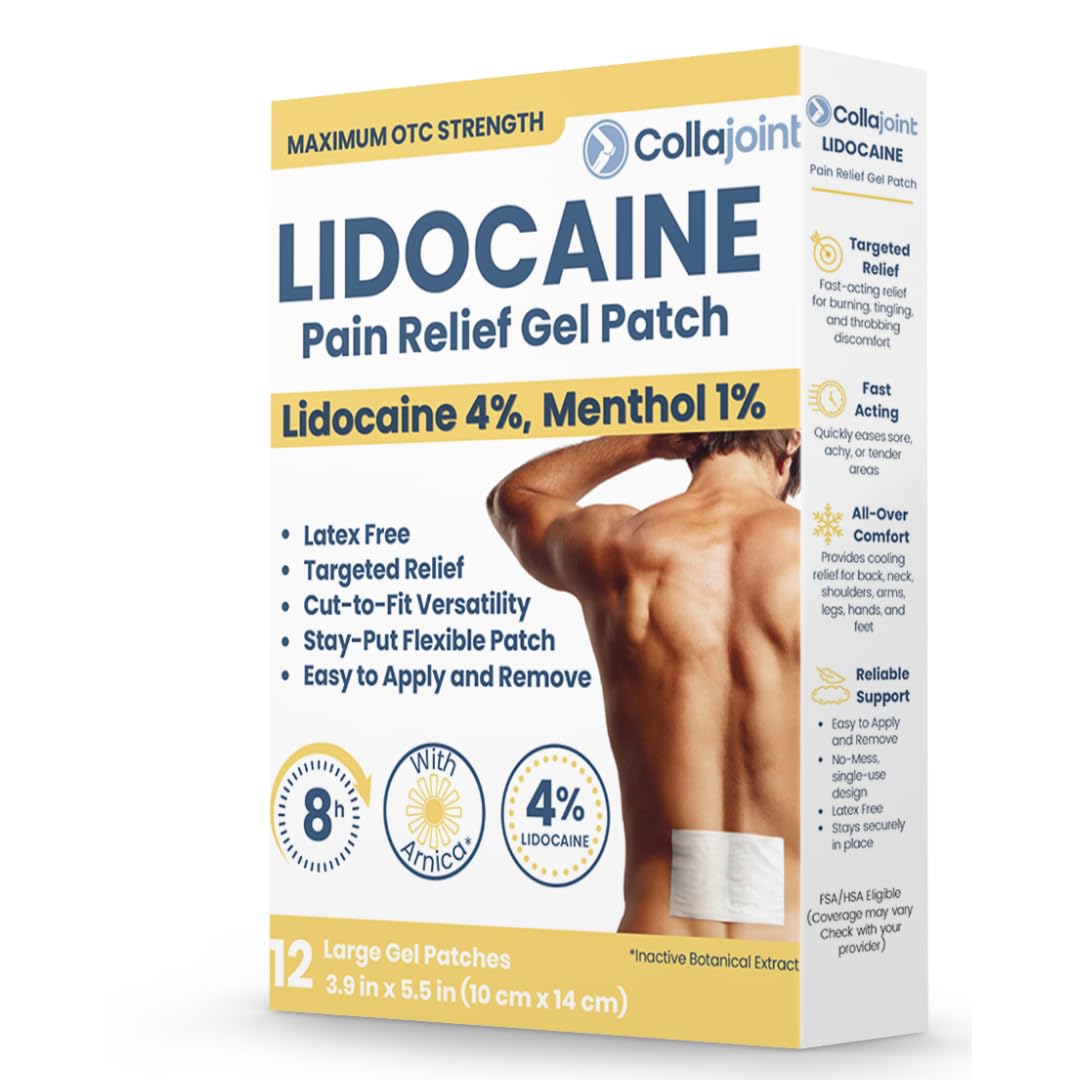Collajoint Maximum-Strength Lidocaine 4% & Menthol 1% Hydrogel Pain Relief Patch with Arnica Montana Flower Extract-Temporary Numbing & Cooling Relief for Sore Muscles, Stiff Joints & Arthritis CollajointAu supplements