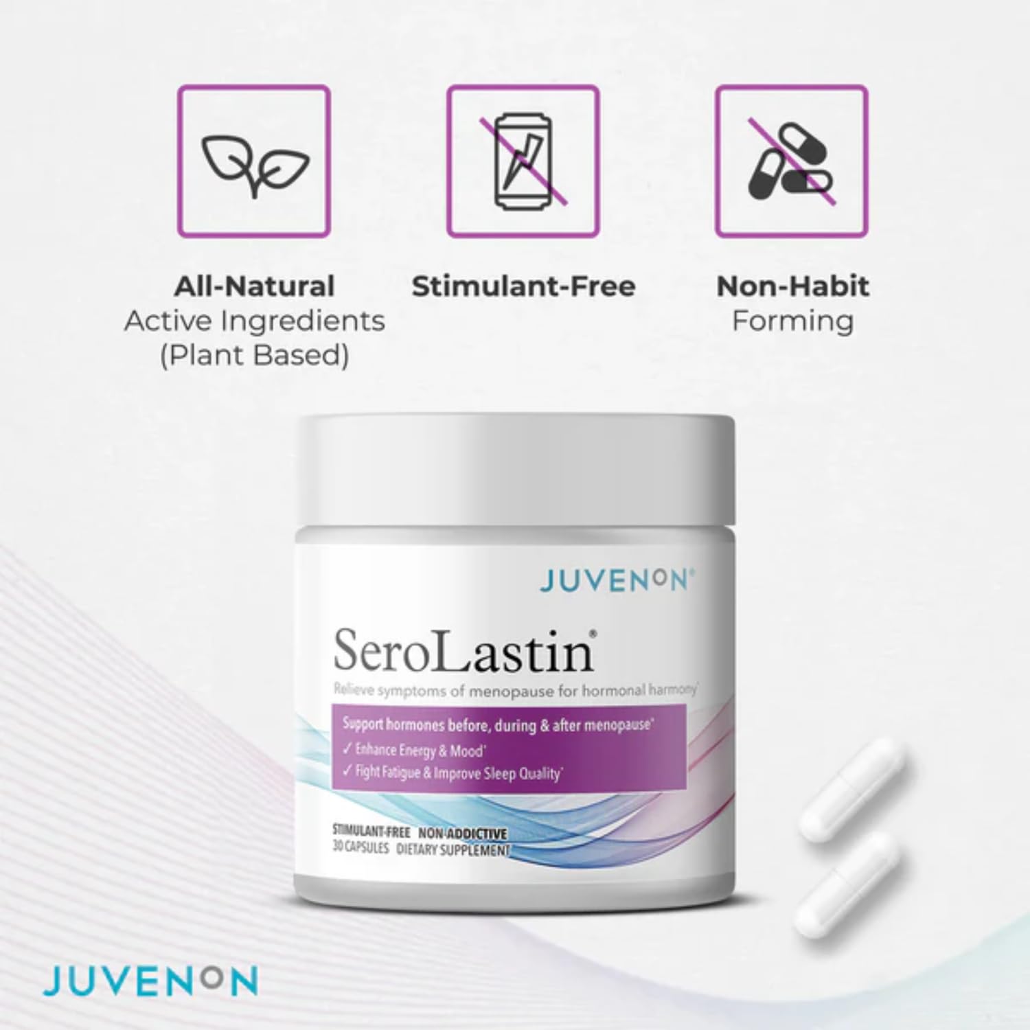 Juvenon Menopause Supplements for Women Mood Support, Hot Flashes Relief, Peri-Menopausal Support, Hormone Balance, Promote Calm, Energy, Clarity, Sleep, Natural Herbal Supplement, (30 Capsules) JuvenonAu supplements