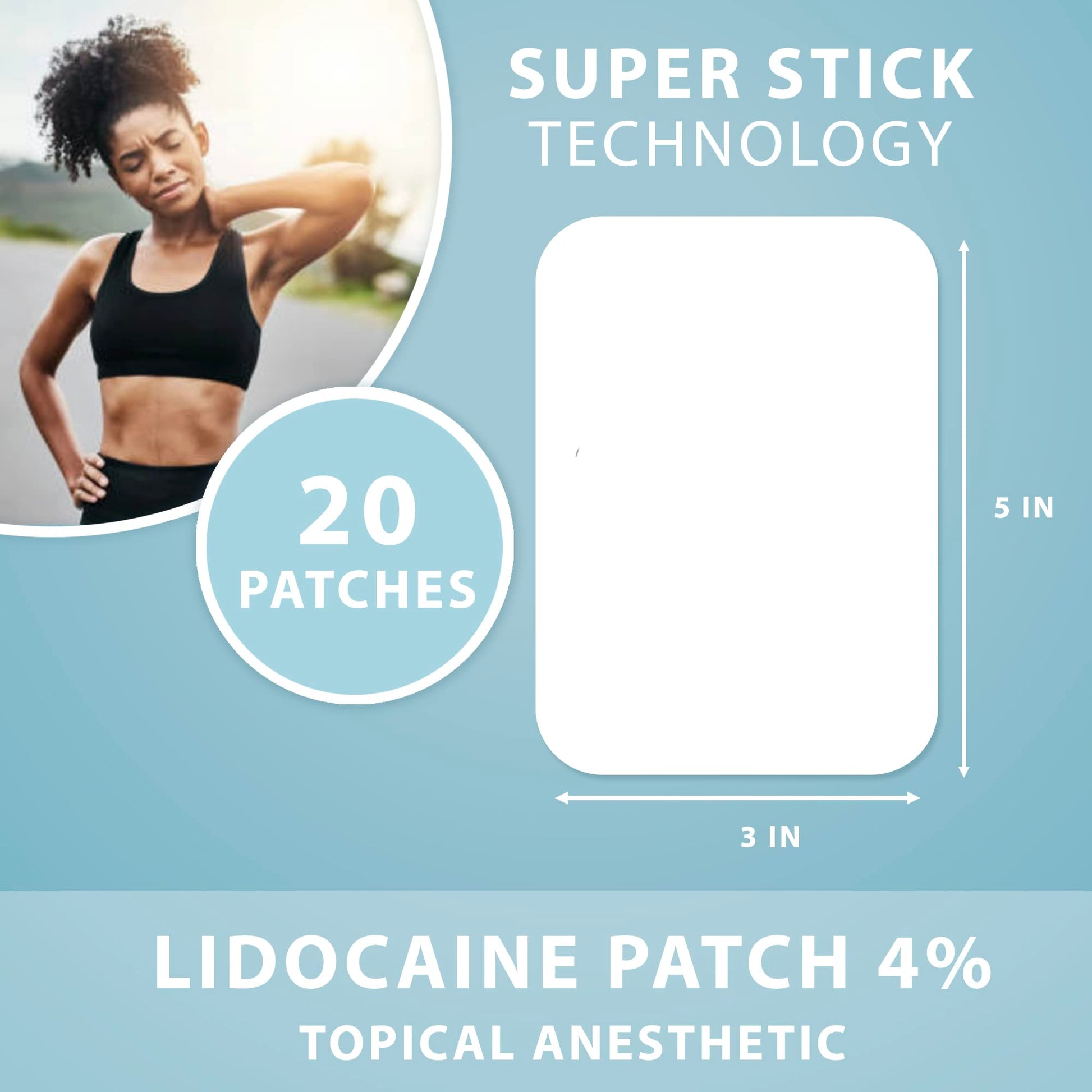 Curist Super Stick Lidocaine Patches Topical Pain Relief - Long Lasting Adhesive for Back Relief, Neck Relief, Sore Muscle Relief (20 Patches -1 Pack - 3x5 Lidocaine 4% Patches) CuristAu supplements
