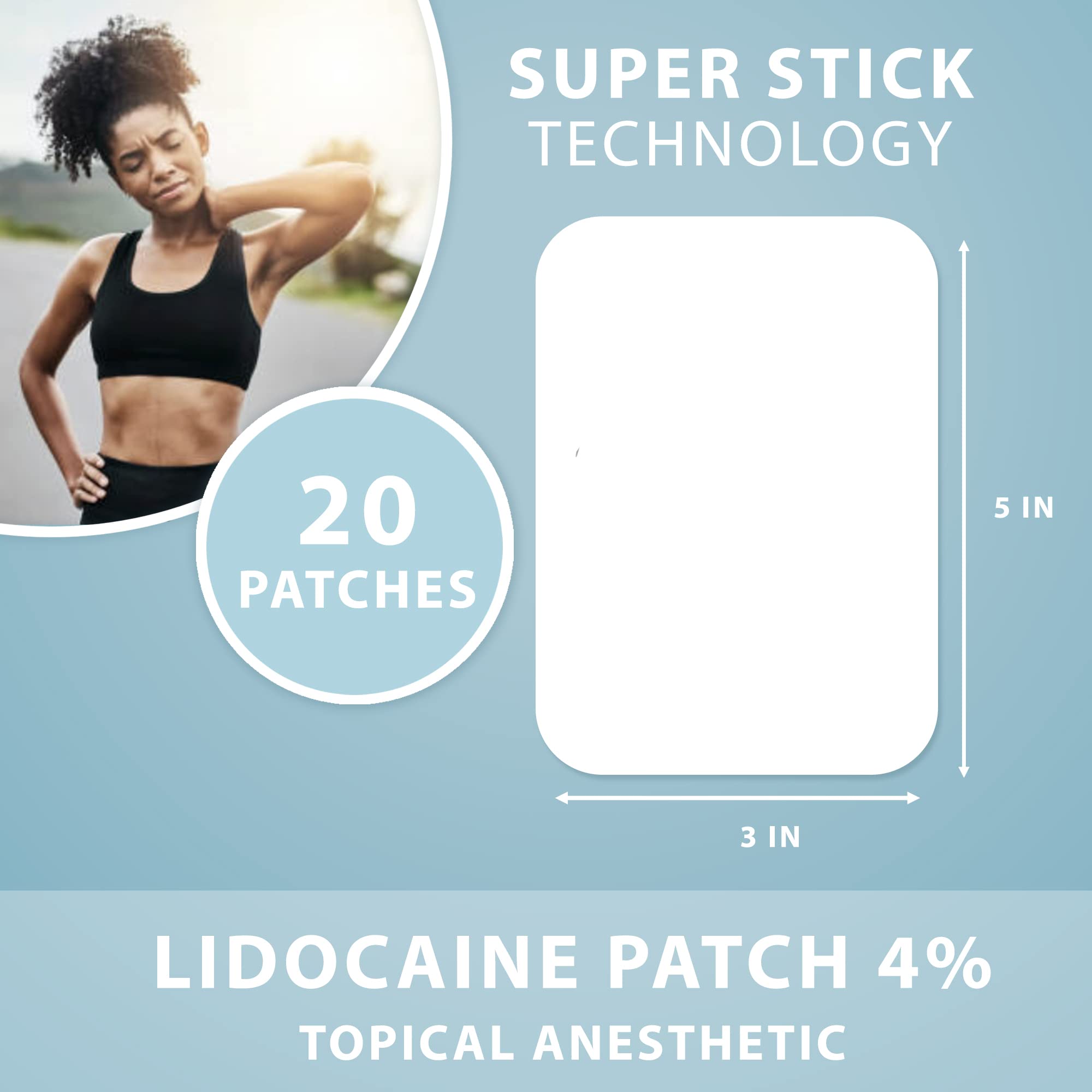 Curist Super Stick Lidocaine Patches Topical Pain Relief - Long Lasting Adhesive for Back Relief, Neck Relief, Sore Muscle Relief (20 Patches -1 Pack - 3x5 Lidocaine 4% Patches) CuristAu supplements