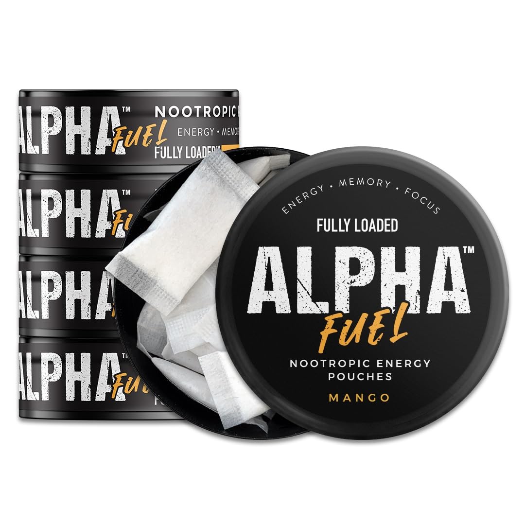 Fully Loaded Alpha Fuel Nootropic Pouches (Mango Fuel) - 5 cans, 15 Pouches per can - Energy Pouches containing Caffeine and nootropic Blend Fully Loaded BullseyeAu supplements
