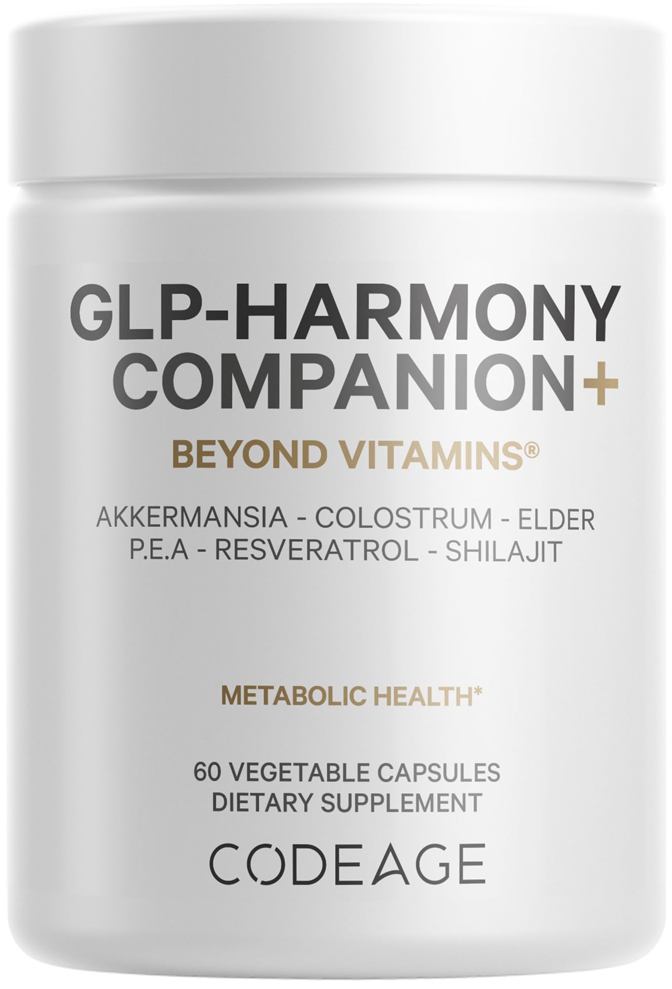 Codeage GLP-Harmony Companion+ Supplement - GLP-1 Agonist Support - Lion's Mane, Pea, Colostrum, Shilajit, Akkermansia, Elder, Citrus Bioflavonoids, Broccoli, Resveratrol - Non-GMO - 60 Capsules CodeageAu supplements