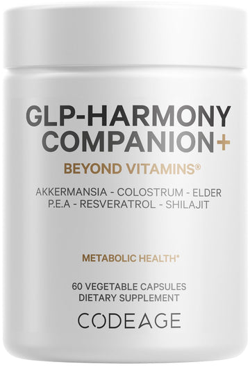 Codeage GLP-Harmony Companion+ Supplement - GLP-1 Agonist Support - Lion's Mane, Pea, Colostrum, Shilajit, Akkermansia, Elder, Citrus Bioflavonoids, Broccoli, Resveratrol - Non-GMO - 60 Capsules CodeageAu supplements