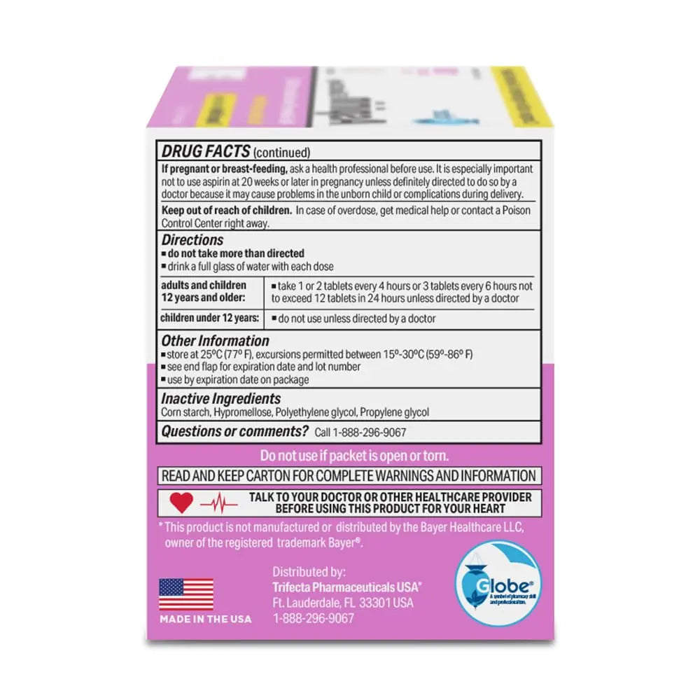 Globe Aspirin Tablets, 325 mg - 100 Count, Single Use Packets, NSAID Pain Relief, Pain Reliever & Fever Reducer, Arthritis Pain Relief, Headache Relief, Migraine Medicine Aspirin Pain Reliever. GlobeAu supplements