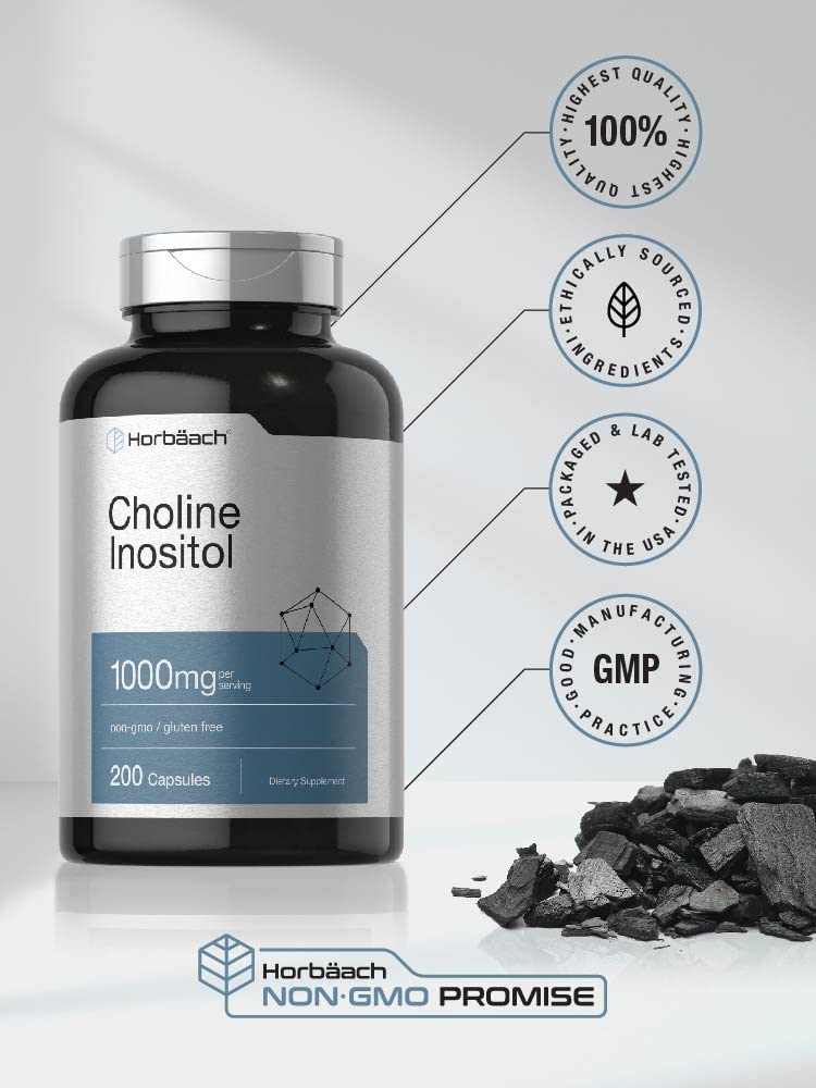 Choline Inositol 1000mg Supplement | 200 Capsules | Non-GMO, Gluten Free | by Horbaach HorbäachAu supplements