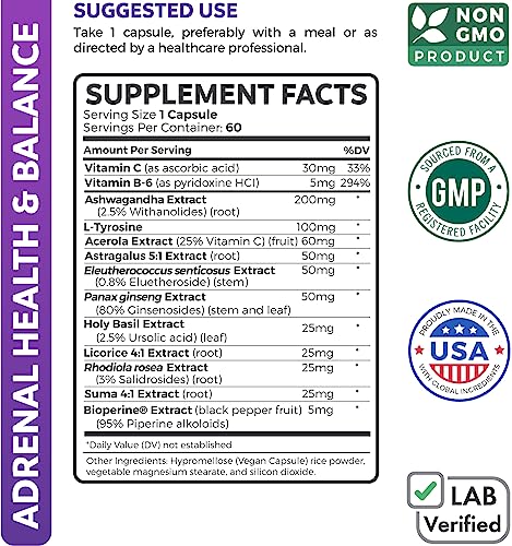 Adrenal Support & Cortisol Manager (Non-GMO) Powerful Adrenal Health with L-Tyrosine Healths HarmonyUS supplements