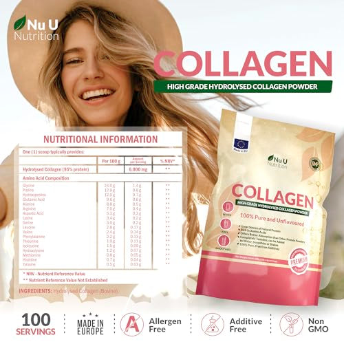 Collagen Powder 600g - 100 Servings - High Grade Pure Bovine 100% - Collagen Peptides Hydrolysate Nu U NutritionAu supplements