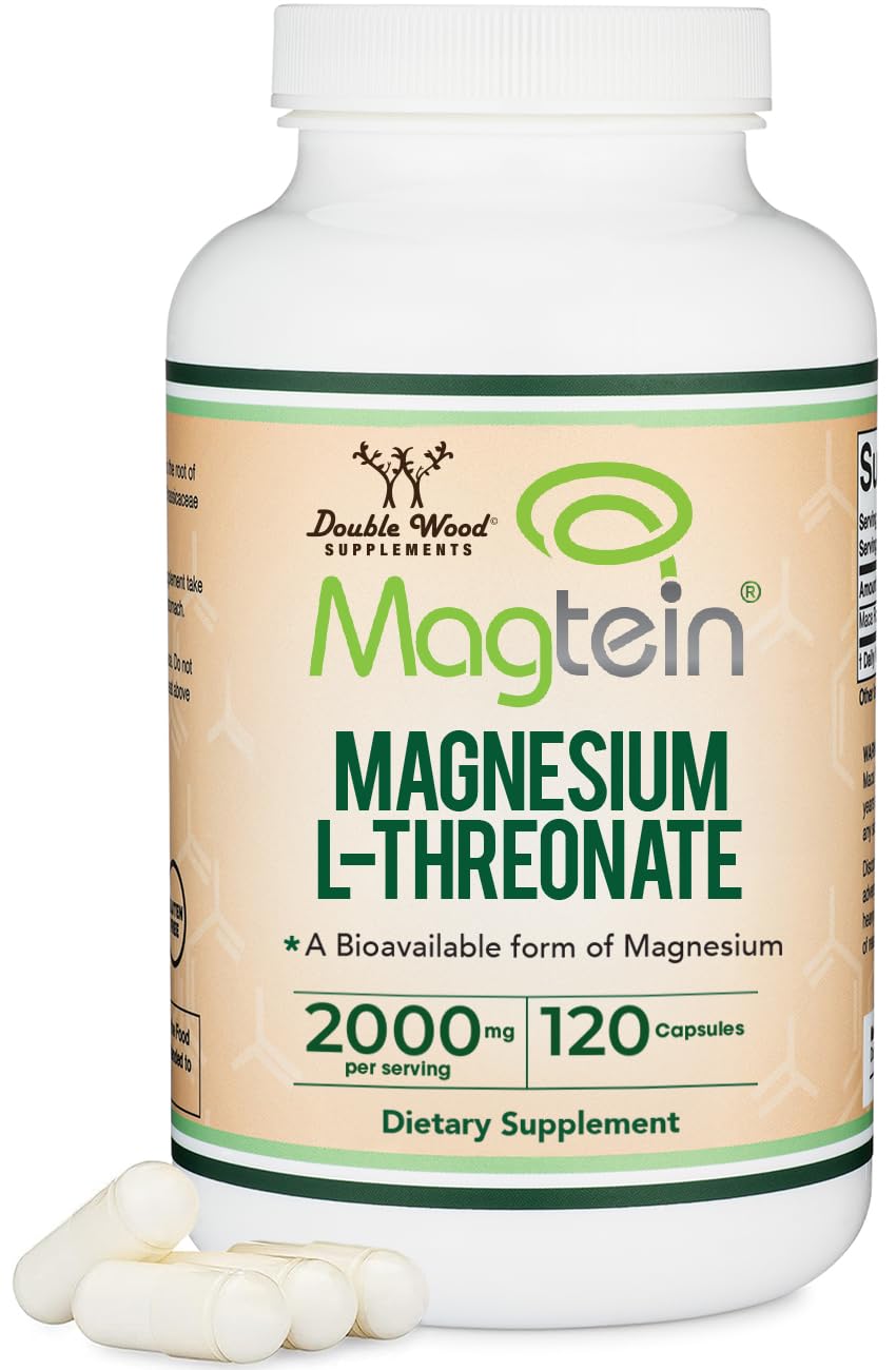 Magnesium L Threonate, Magtein, Sleep and Cognitive Support – High Absorption – Most Bioavailable Form of Magnesium – 2,000 mg – 120 Capsules Double Wood SupplementsAu supplements