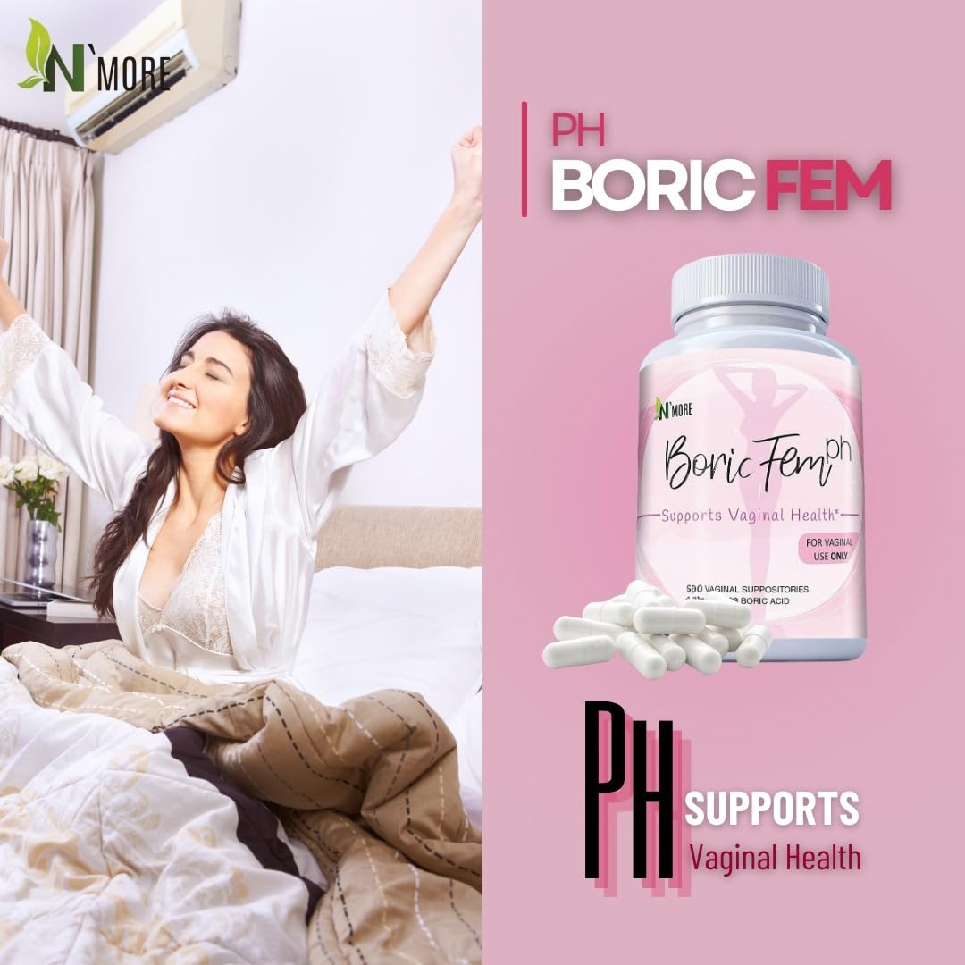 N'More Boric Acid Vaginal Suppositories- 100% Pure - Made in USA- Boricfem Vaginal Health Supplement- 30 Servings (Pack of 1) N'MoreUS supplements