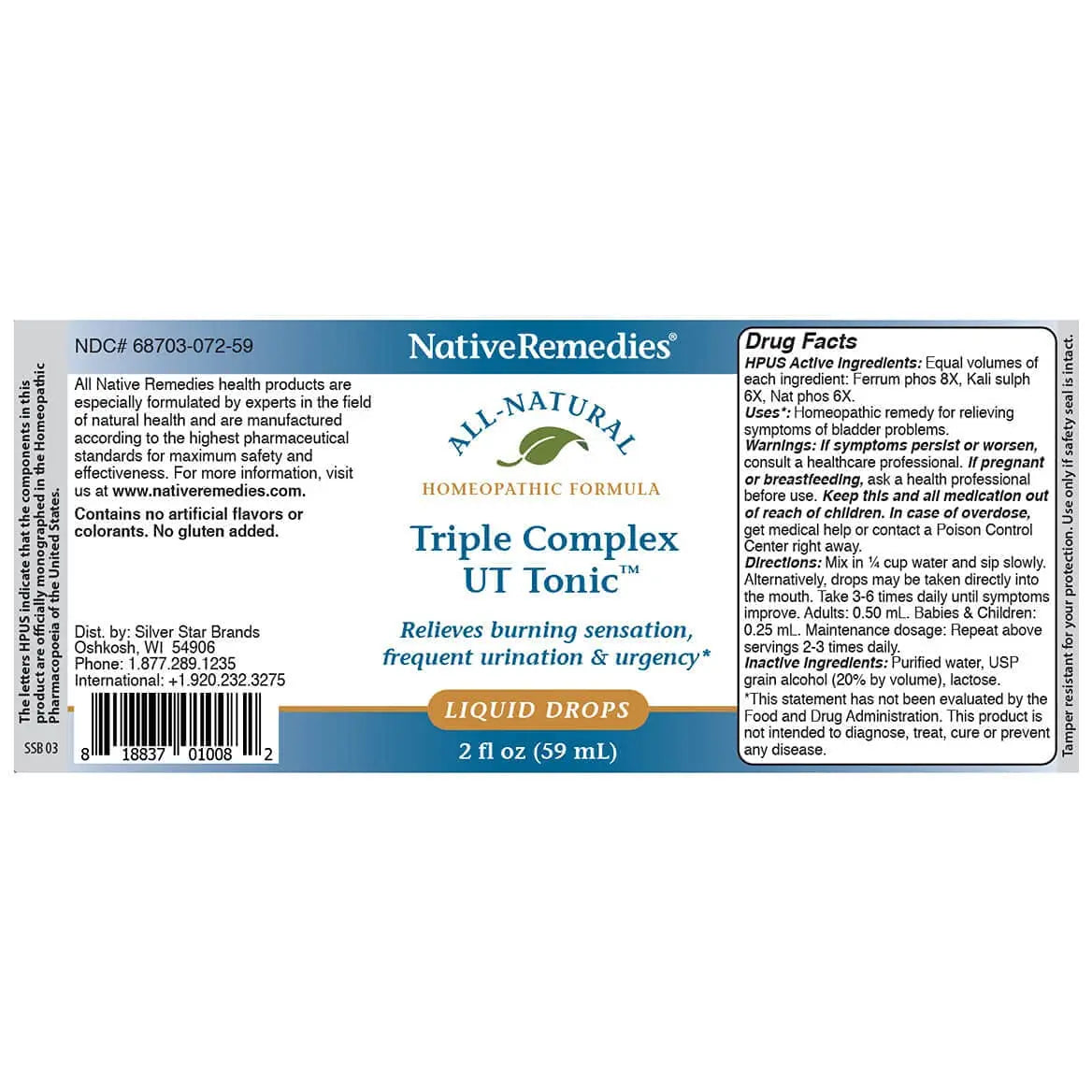 Native Remedies Triple Complex UT Tonic - Natural Homeopathic Formula to Relieve Bladder Irritation, Burning Sensation, Frequent Urination and Urgency - 59 mL Native RemediesAu supplements