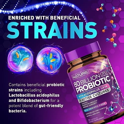 80 Billion CFU Probiotic - Daily Digestive Gut Health Supplement for Men & Women Built by NatureAu supplements