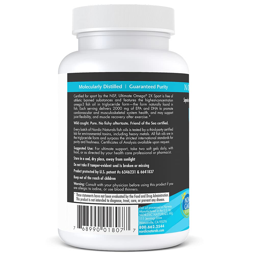 Nordic Naturals Ultimate Omega Sport 2X, Lemon Flavor - 60 Soft Gels - 2150 mg Omega-3 - NSF Certified Fish Oil with EPA & DHA - Heart & Muscle Health, Recovery - Non-GMO - 30 Servings Nordic NaturalsAu supplements