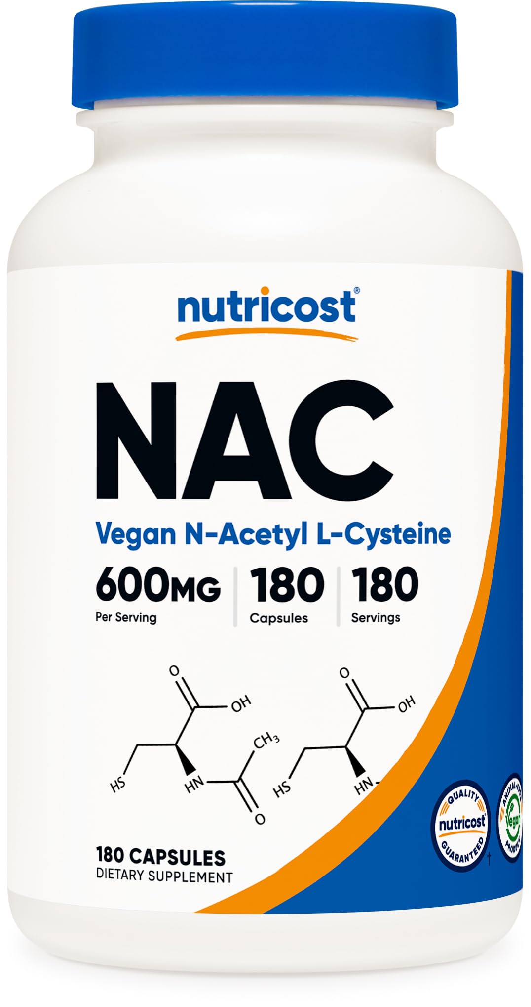 Nutricost N-Acetyl L-Cysteine (NAC) 600mg, 180 Capsules - Non-GMO, Gluten Free NutricostUS supplements