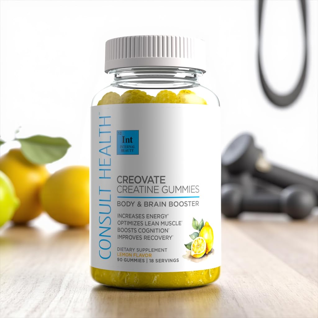 Consult Health CREOVATE CREATINE MONOHYDRATE Gummies 5g Dose for Men & Women to Support Muscle, Strength, Recovery, Cognitive Health & Memory, Zero Sugar, Gluten Free, Natural Lemon, 90 Count Consult HealthAu supplements