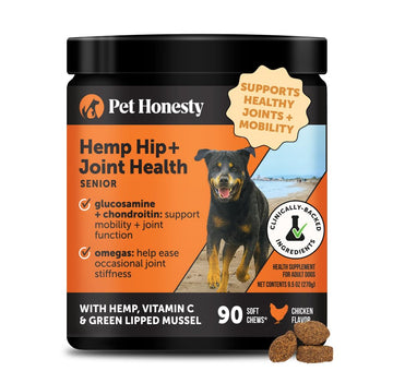 Senior Hemp Hip and Joint Supplement for Dogs - Glucosamine Chondroitin, MSM & Green Lipped Mussel - Relief for Joint Stiffness, Advanced Strength Mobility Support for Senior Dogs (Chicken, 90 Ct) Pet HonestyAu supplements