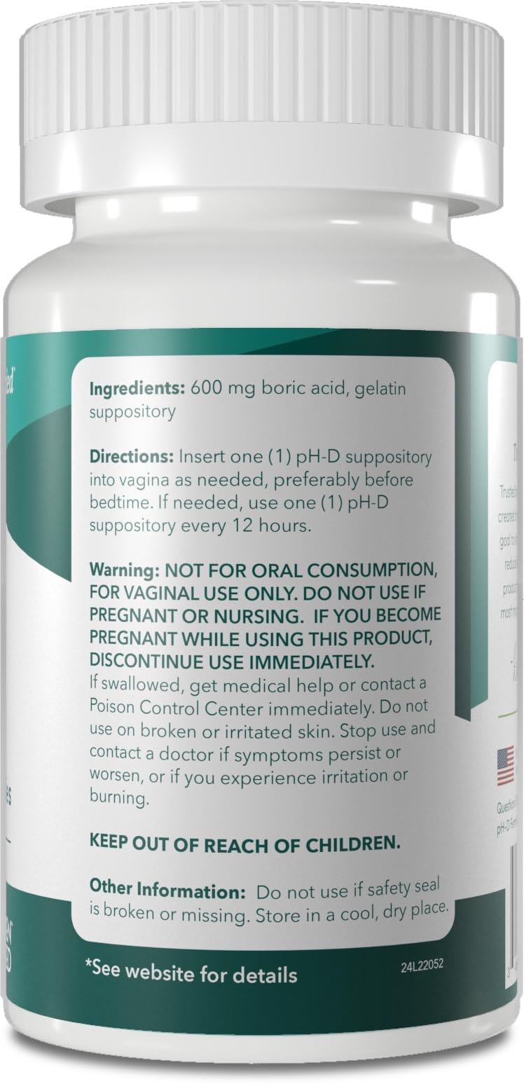 pH-D Feminine Health Support - 600 mg Boric Acid Suppositories - Woman Owned - for Vaginal Odor Use - 36 Count pH-D Feminine Health SupportUS supplements