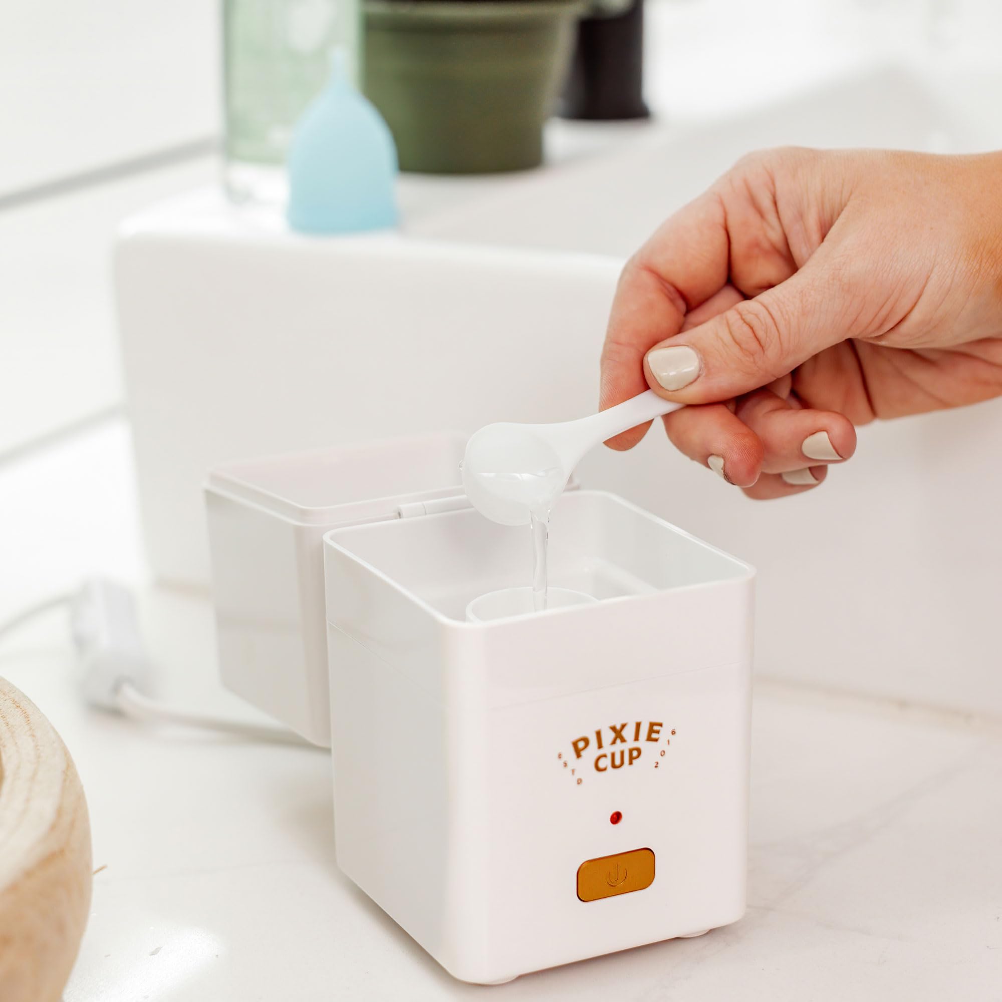 Pixie Menstrual Cup Sterilizer Cleaner Machine - The Only Hinged Lid Steamer & Drying Stand Pixie CupAu supplements
