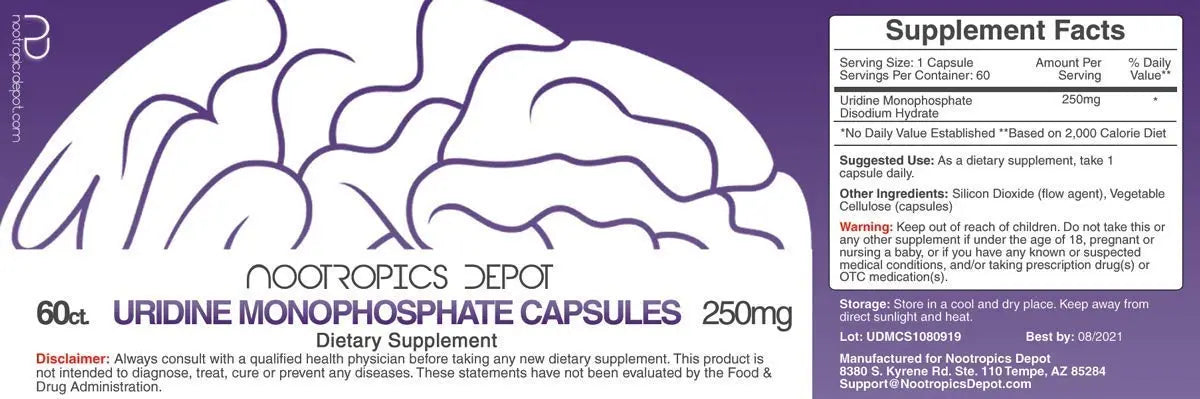 Nootropics Depot Uridine Monophosphate Capsules | Disodium Salt (60 Count) Cognitive Enhancer* | Nootropic | Choline Precursor Nootropics DepotAu supplements