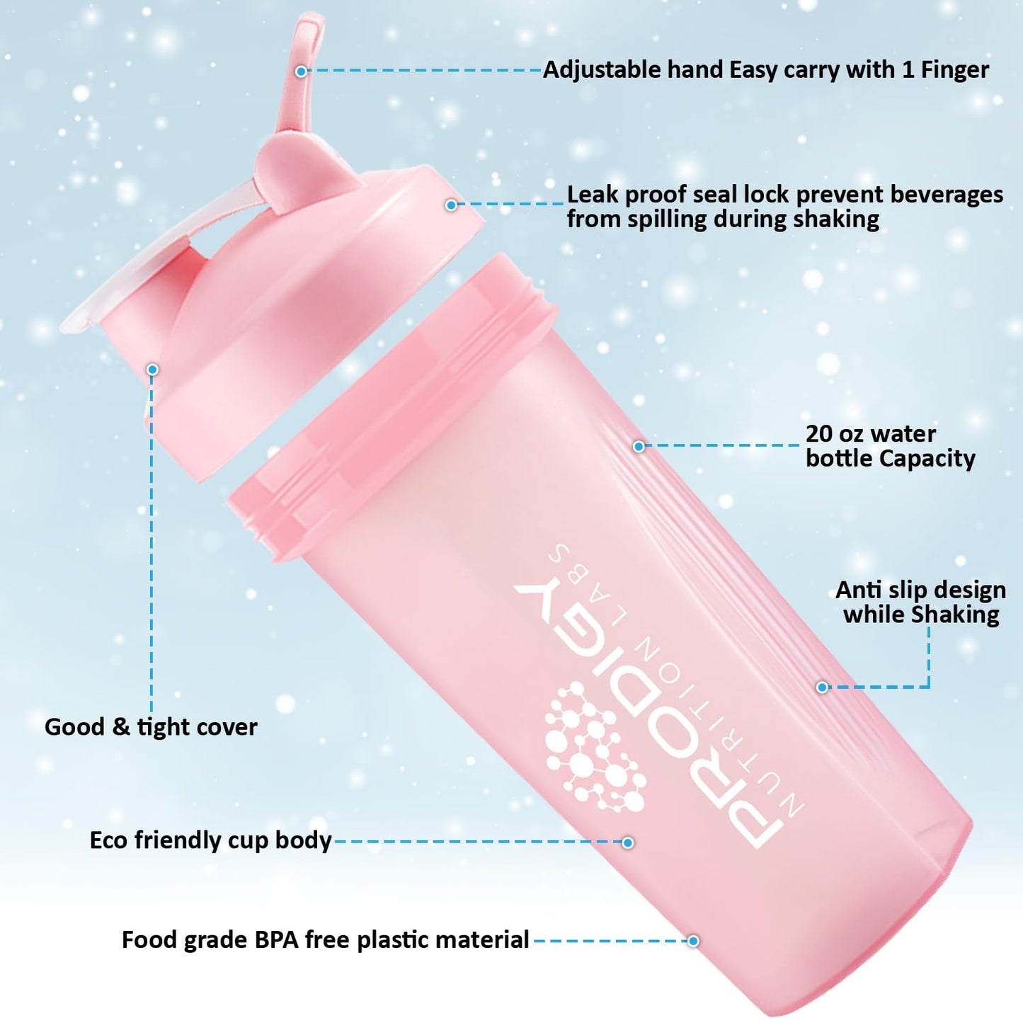 Protein Shaker 20oz Large Shaker Bottle Perfect for Workout Supplements, Protein powder Prodigy Nutrition LabsUS supplements