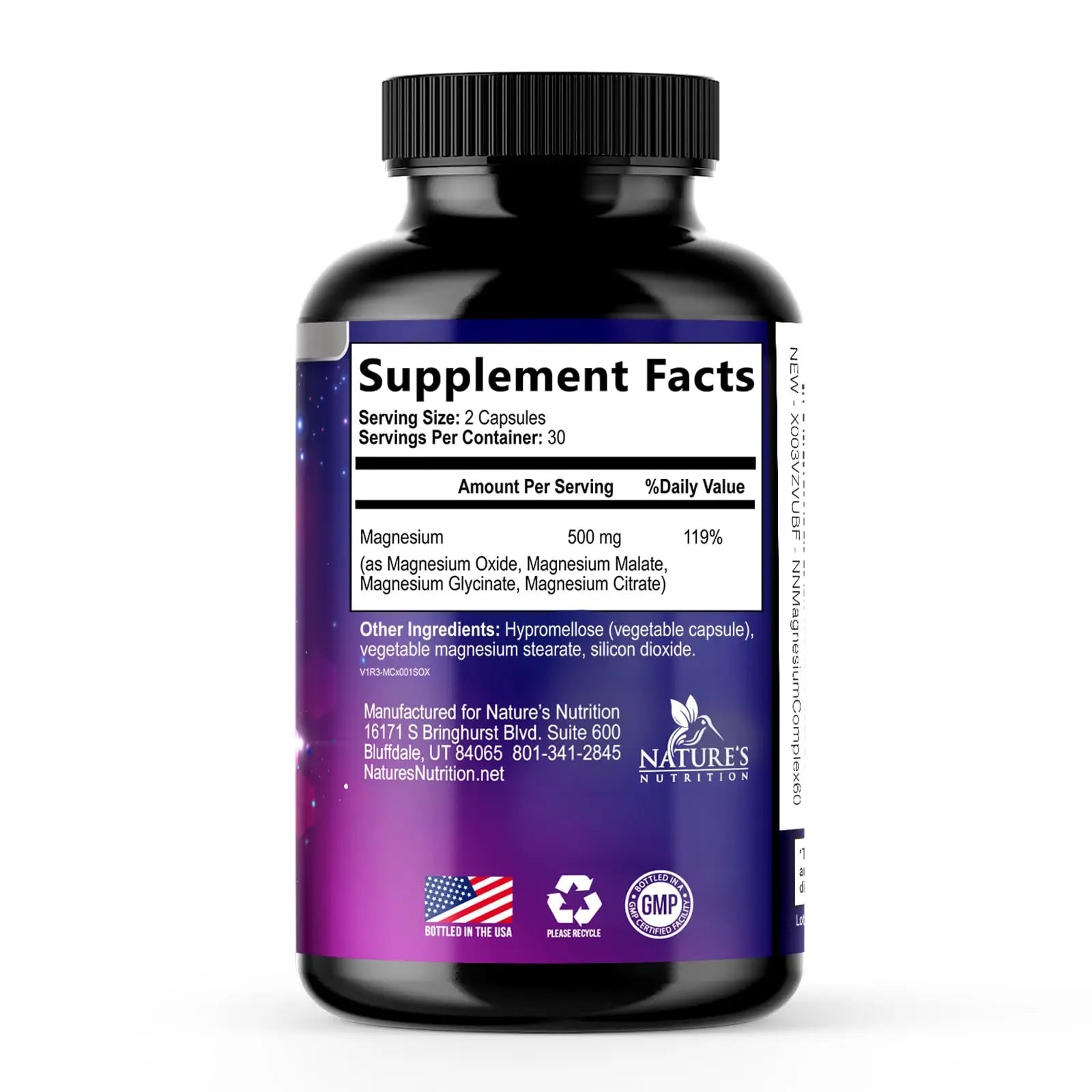 Magnesium Complex Supplement - Magnesium 500 mg Per Serving - 4 in 1 High Absorption Blend - 100% Chelated Magnesium Glycinate with Malate, Citrate & Oxide - Vegan Complex - USA Bottled - 60 Capsules Nature's Nutritionnz supplements