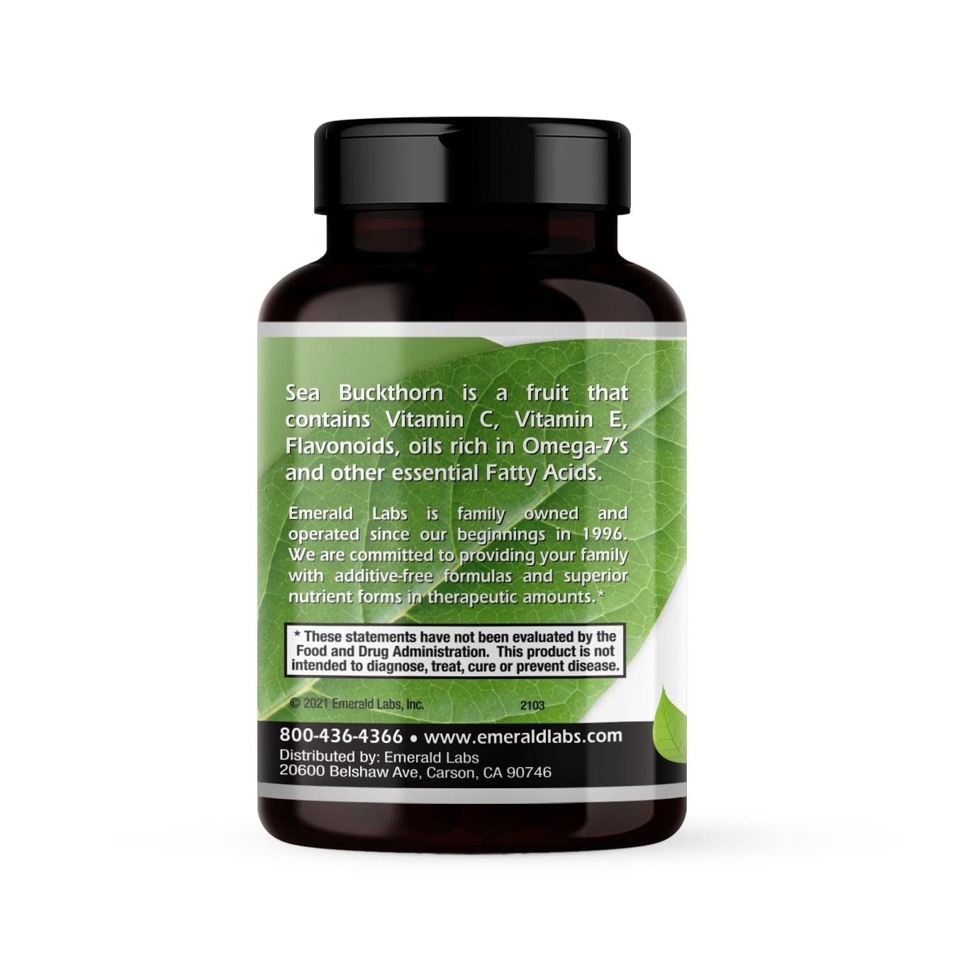 EMERALD LABS Sea Buckthorn - Dietary Supplement with Vitamins C, E & Omega 7 - Supports Adrenal, Energy, Skin & Immune Health - 60 Vegetable Capsules (30-Day Supply) EMERALD LABSAu supplements