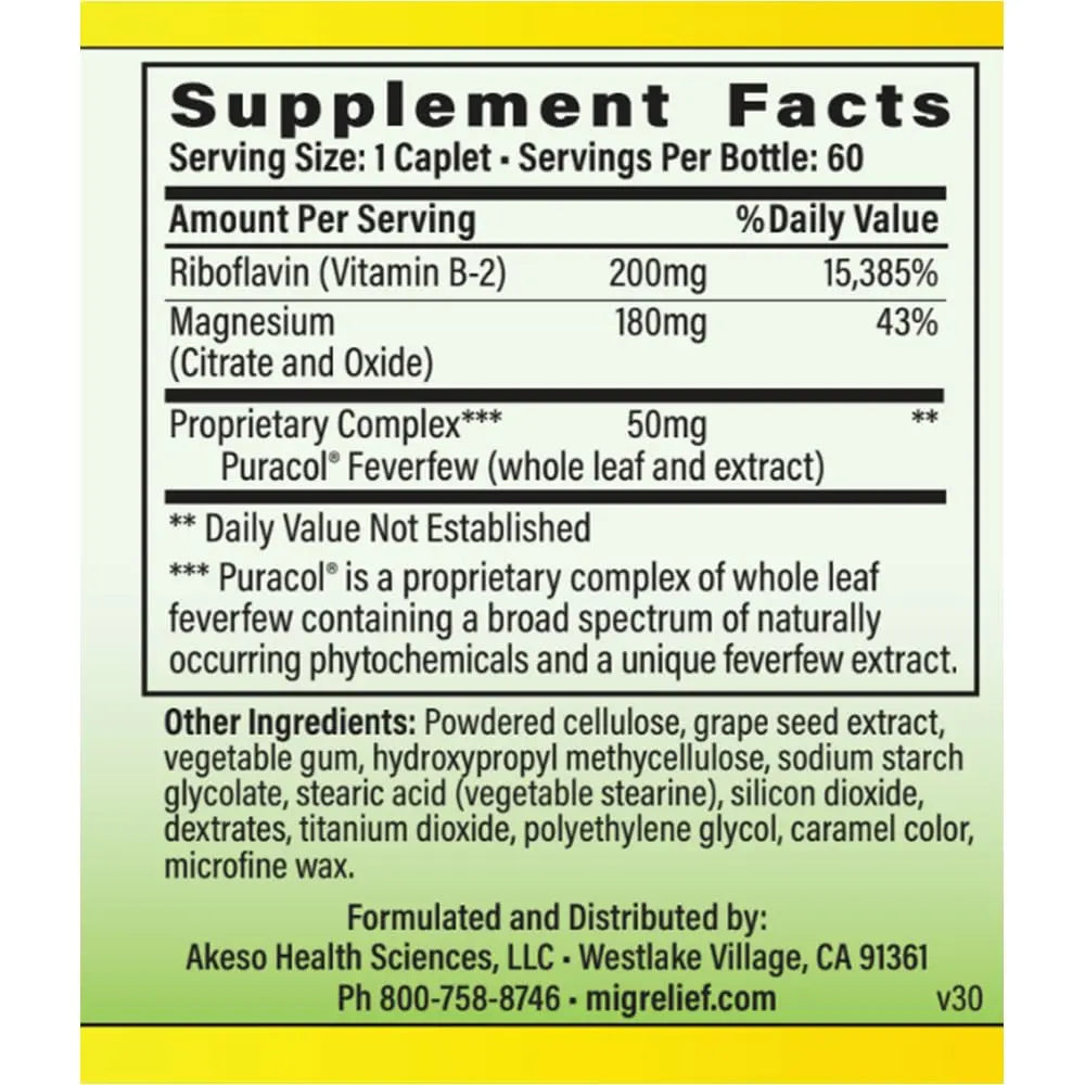 MigreLief Original Triple Therapy with Puracol - Nutritional Support for Migraine Sufferers - 60 Caplets/1 Month Supply MigreLiefAu supplements