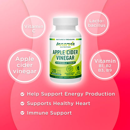 INNERVISNUTRITION Apple Cider Vinegar 120 Chewable Tablets Healthy Heart Immune INNERVISNUTRITIONUS supplements