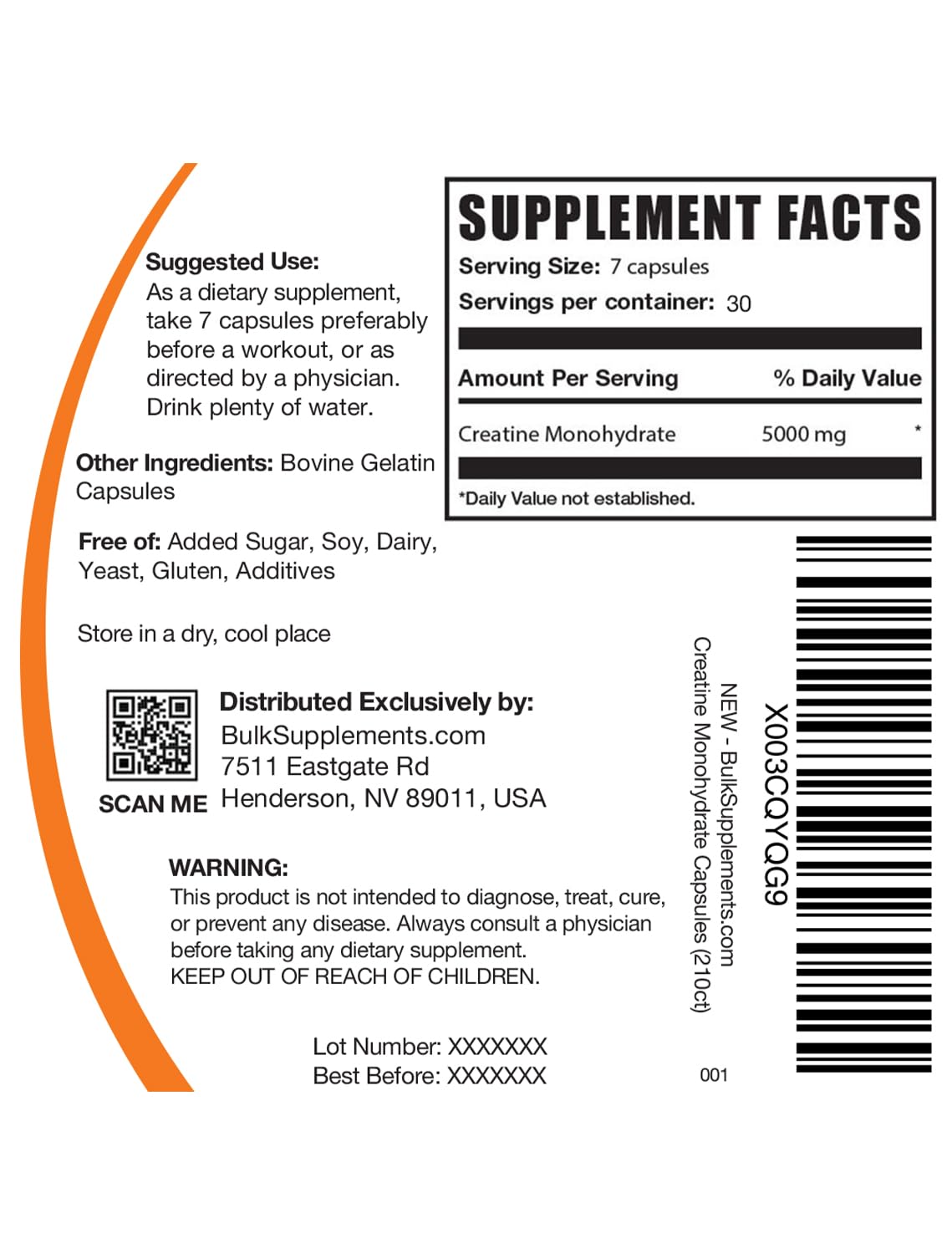 BulkSupplements.com Creatine Monohydrate Capsules - Micronized Creatine Monohydrate, Sports Nutrition - 7 Capsules per Serving, 5000mg, Gluten Free, 210 Count (Pack of 1) BulkSupplementsAu supplements