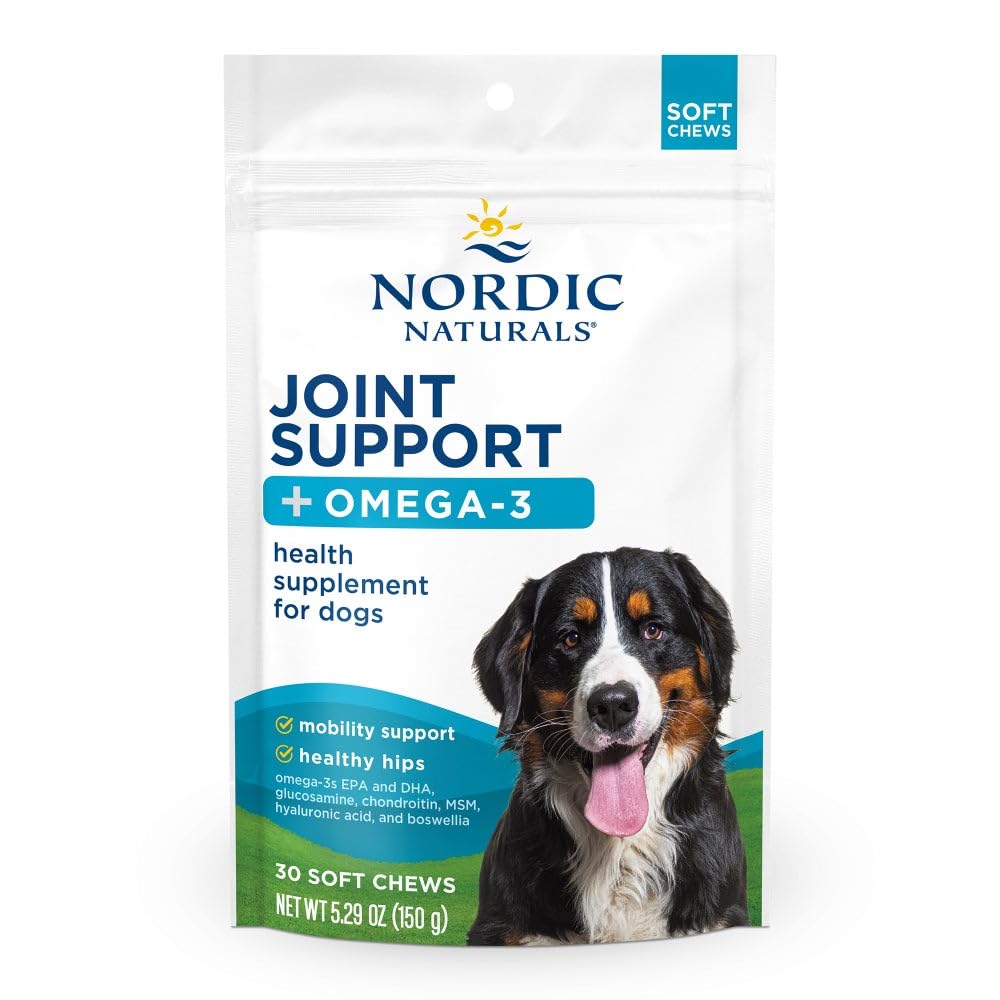 Nordic Naturals Pet Joint Support + Omega 3 Soft Chews for Dogs, Pork Bone Broth Flavored - Promotes Mobility, Hip and Joint Support with Omega-3 Fish Oil, MSM, EPA & DHA - 30 Non-GMO Chews Nordic NaturalsAu supplements