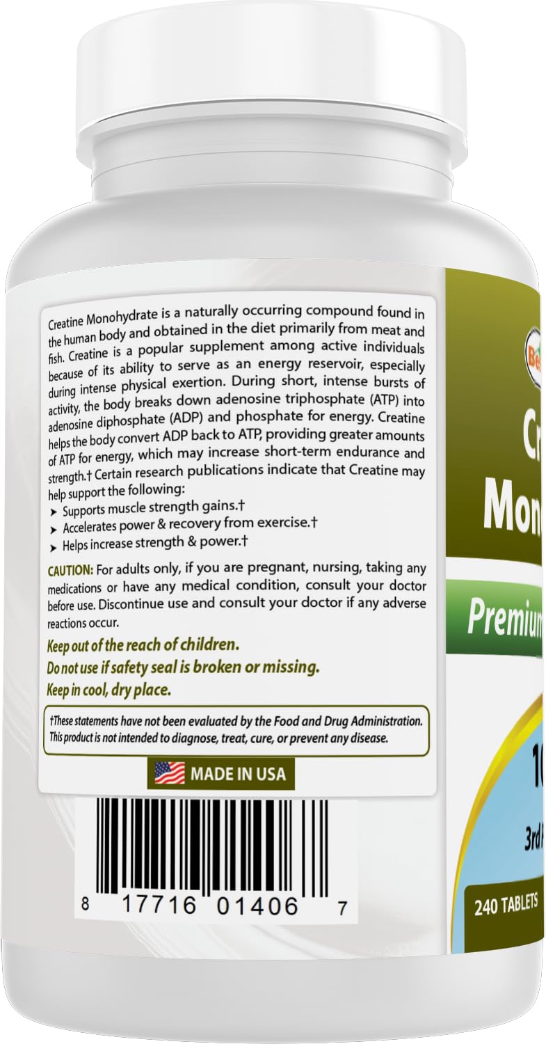 Best Naturals Creatine Monohydrate 1000 mg 240 Tablets Best NaturalsAu supplements