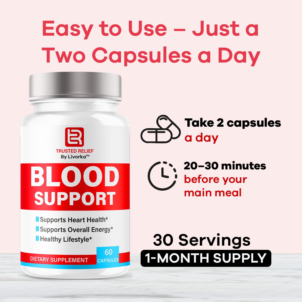 Trusted Relief Blood Support Capsules - Official TrustedRelief Blood Support Vitamin Pills, Natural Trusted Relief Advanced Premium Formula Wellness & Overal Health, 60 Capsules for 1 Month LIVORKAAu supplements