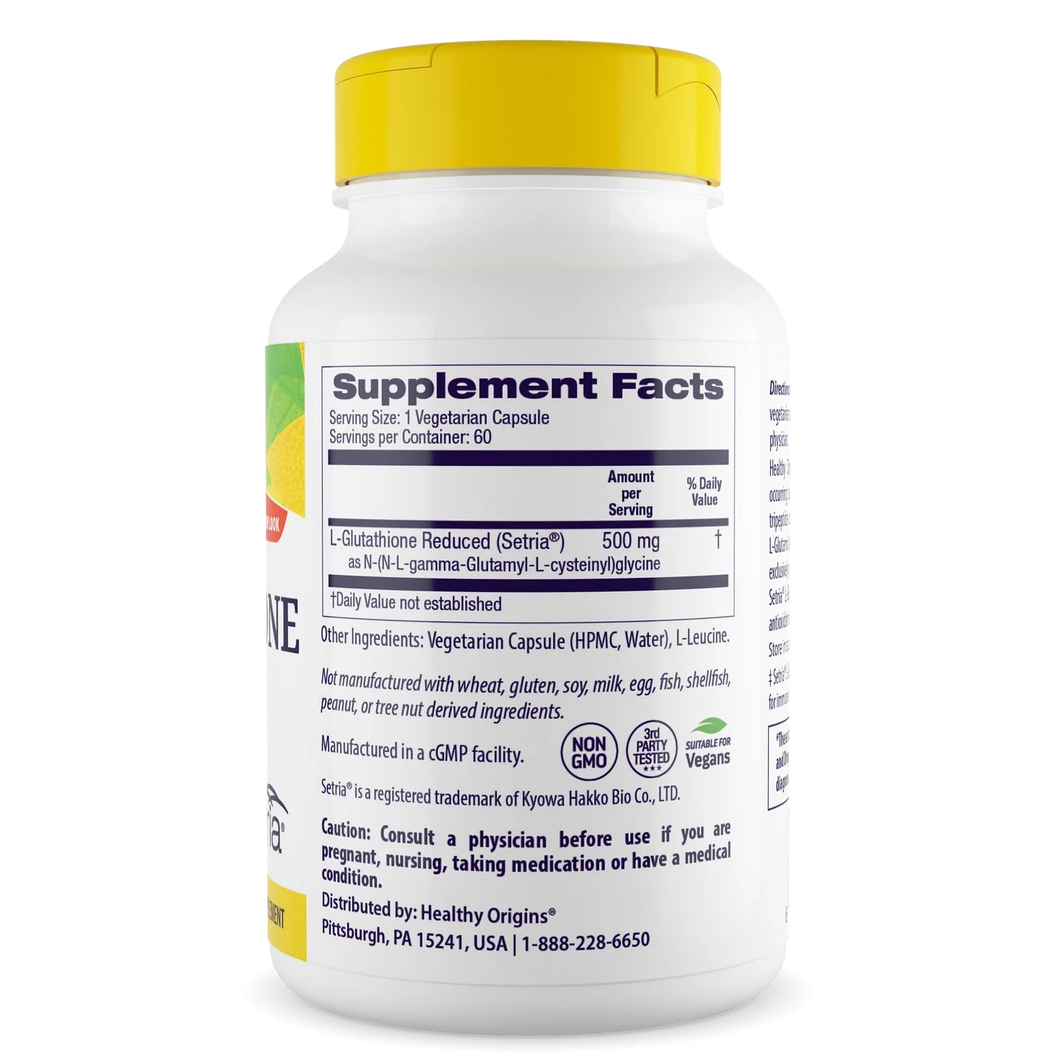 Healthy Origins L-Glutathione 500 mg (Setria, Non-GMO, Gluten Free, Antioxidant, Immune Support, Skin Support), 60 Veggie Caps Healthy OriginsAu supplements