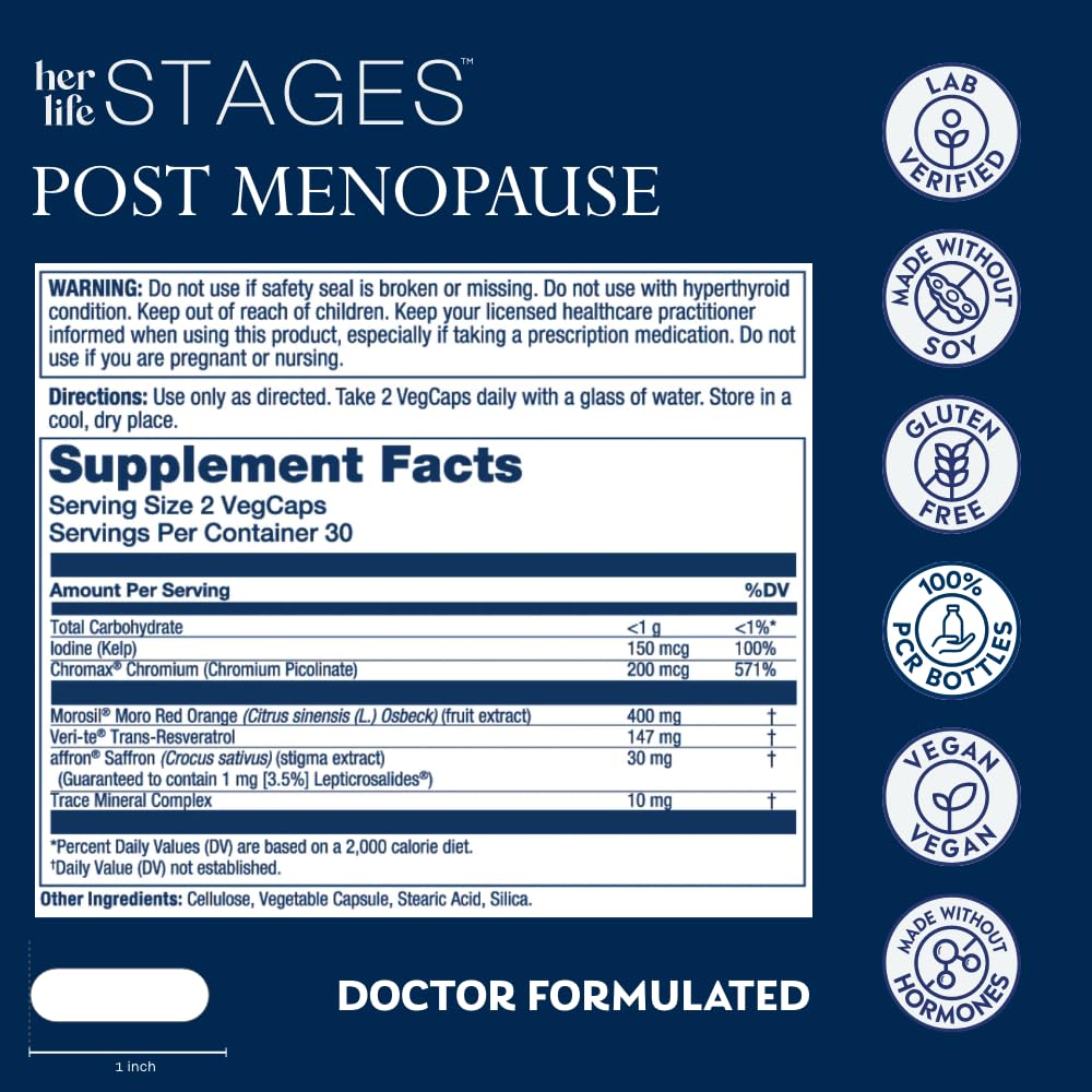 SOLARAY Postmenopause her Life Stages - Post Menopause Supplements for Women with Resveratrol - Vegan and Made Without Hormones - 60-Day Guarantee - Vegan, Lab Verified - 30 Servings, 60 VegCaps SOLARAYAu supplements
