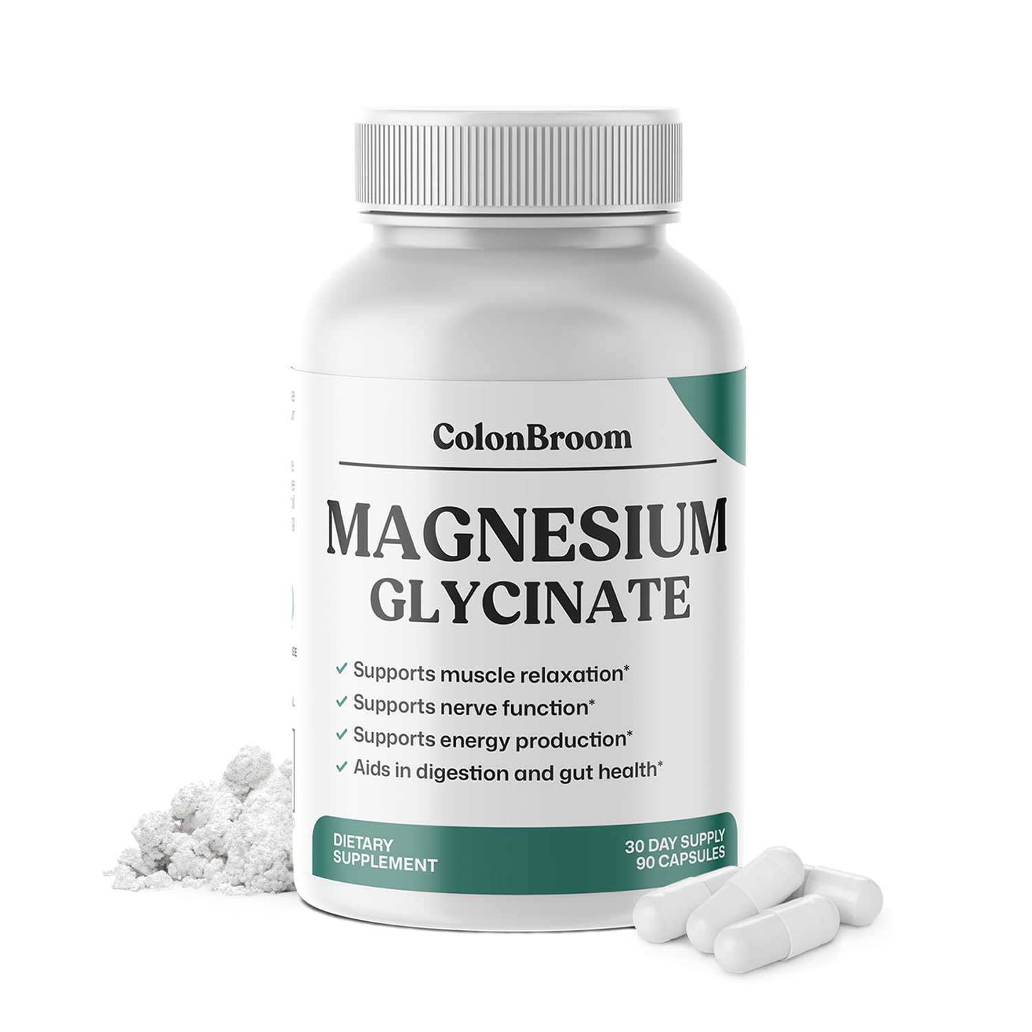 ColonBroom Pure Magnesium Glycinate Capsules | Supplement for Sleep, Heart & Muscle Support | Non-GMO, Gluten Free, Vegan & Sugar-Free | 1 Month Supply (90 Capsules) ColonBroomAu supplements
