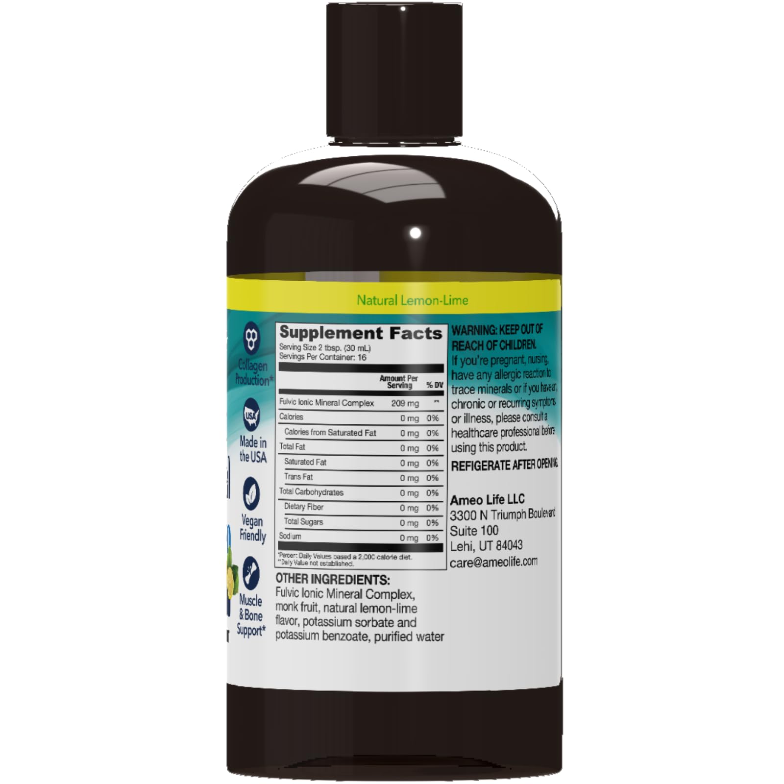 Ameo Life Fulvic Acid & Mineral Complex – Cellular Support, Detox, Collagen Boost – Promotes Skin, Hair, Nail Growth & Energy – Vegan, Gluten-Free, Non-GMO, Made in the USA -16 OZ Ameo LifeAu supplements