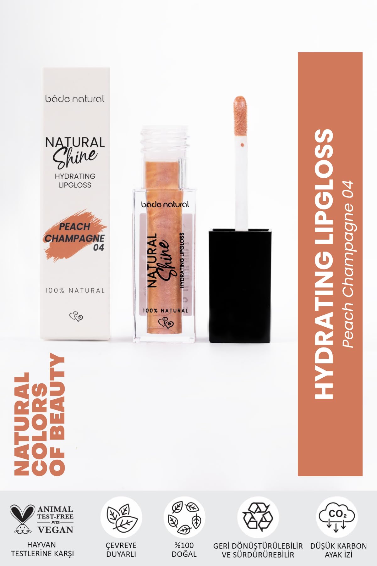 Bade Natural Moisturizing Lip Gloss Peach Champagne 04 – Soft Shine Finish, Smooth Non-Sticky Formula Bade NaturalAu supplements