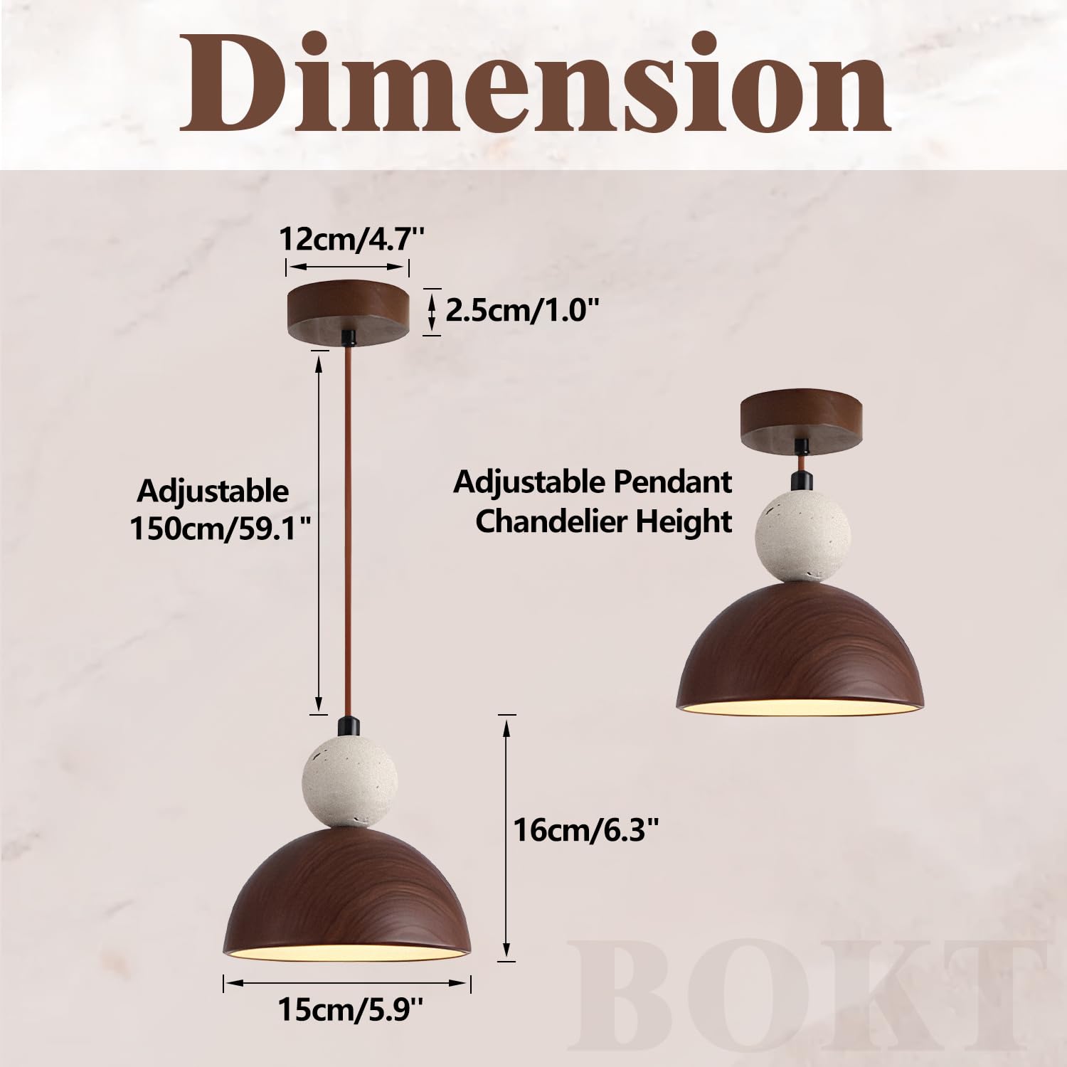 BOKT Wabi Sabi Pendant Light Nordic LED Ceiling Hanging Light Modern Natural Stone Pendant Light Adjustable Dimmable Walnut Mini Chandelier for Dining Room Living Room BOKTAu supplements