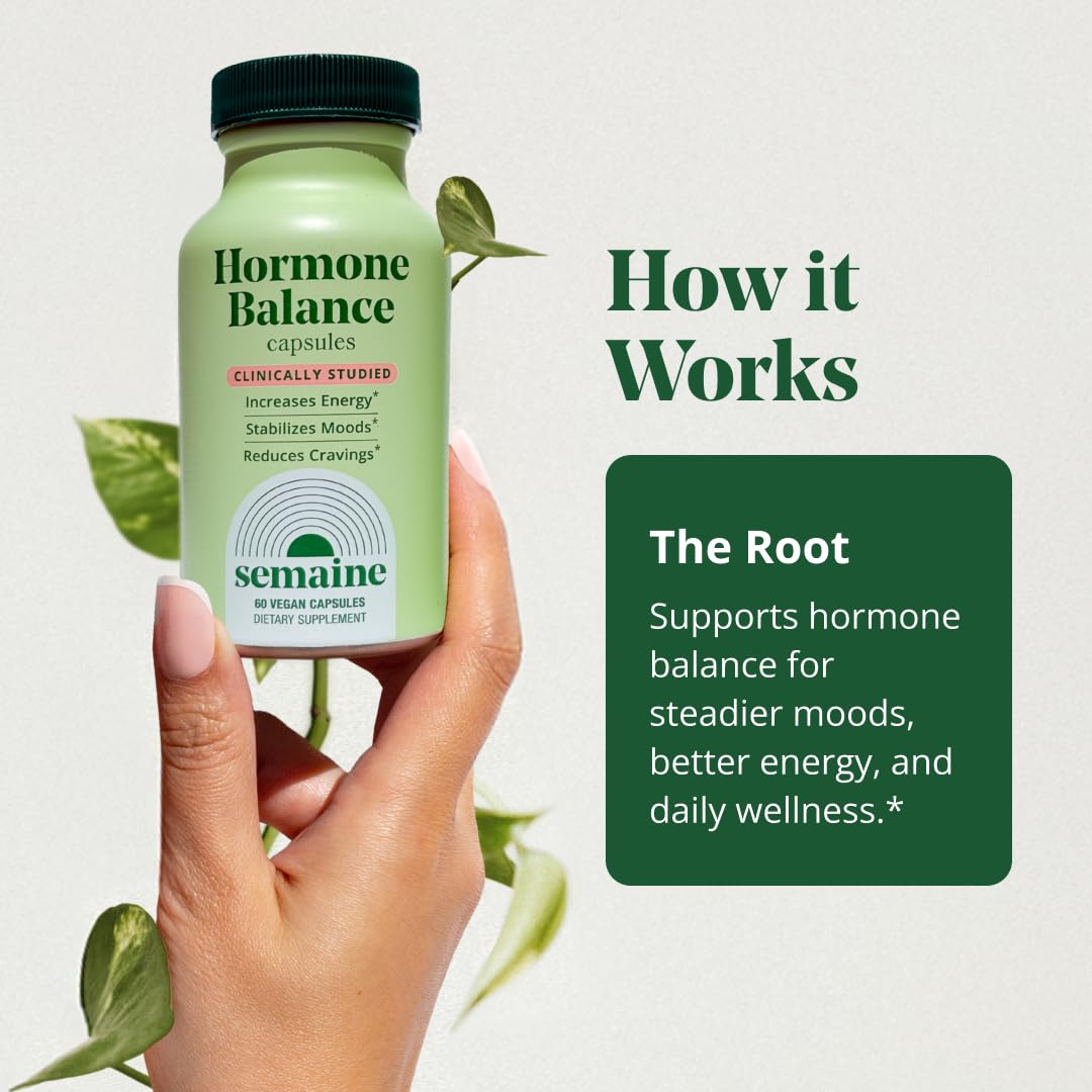 Semaine Hormone Balance – Clearer Skin, Enhanced Moods, Deeper Sleep & Happier Hormones. Hormone-Free, Vegan Capsule, Multi-Symptom Support (60 ct) SemaineAu supplements