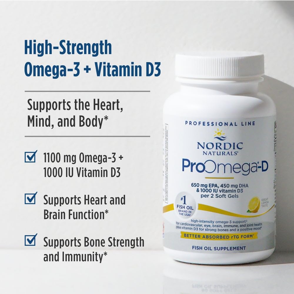 Nordic Naturals ProOmega-D, Lemon Flavor - 120 Soft Gels - 1280 mg Omega-3 + 1000 IU D3 - High-Potency Fish Oil - EPA & DHA - Brain, Eye, Heart, & Immune Health - Non-GMO - 60 Servings Nordic NaturalsAu supplements