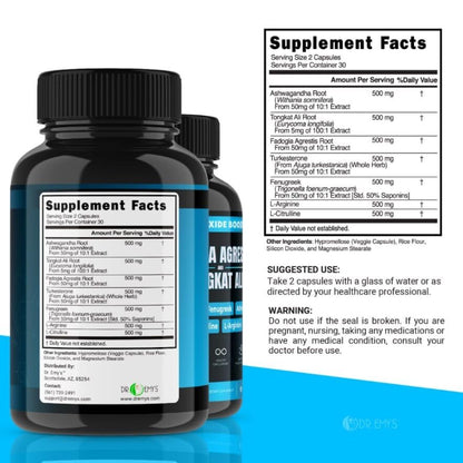 (2 Pack) Tongkat Ali Fadogia Agrestis Nitric Oxide Ashwagandha Supplement for Men Dr. Emy'sUS supplements