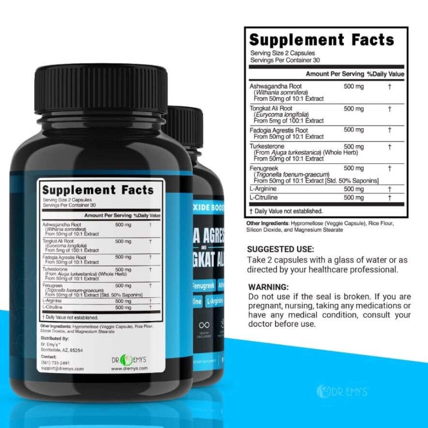 (2 Pack) Tongkat Ali Fadogia Agrestis Nitric Oxide Ashwagandha Supplement for Men Dr. Emy'sAu supplements