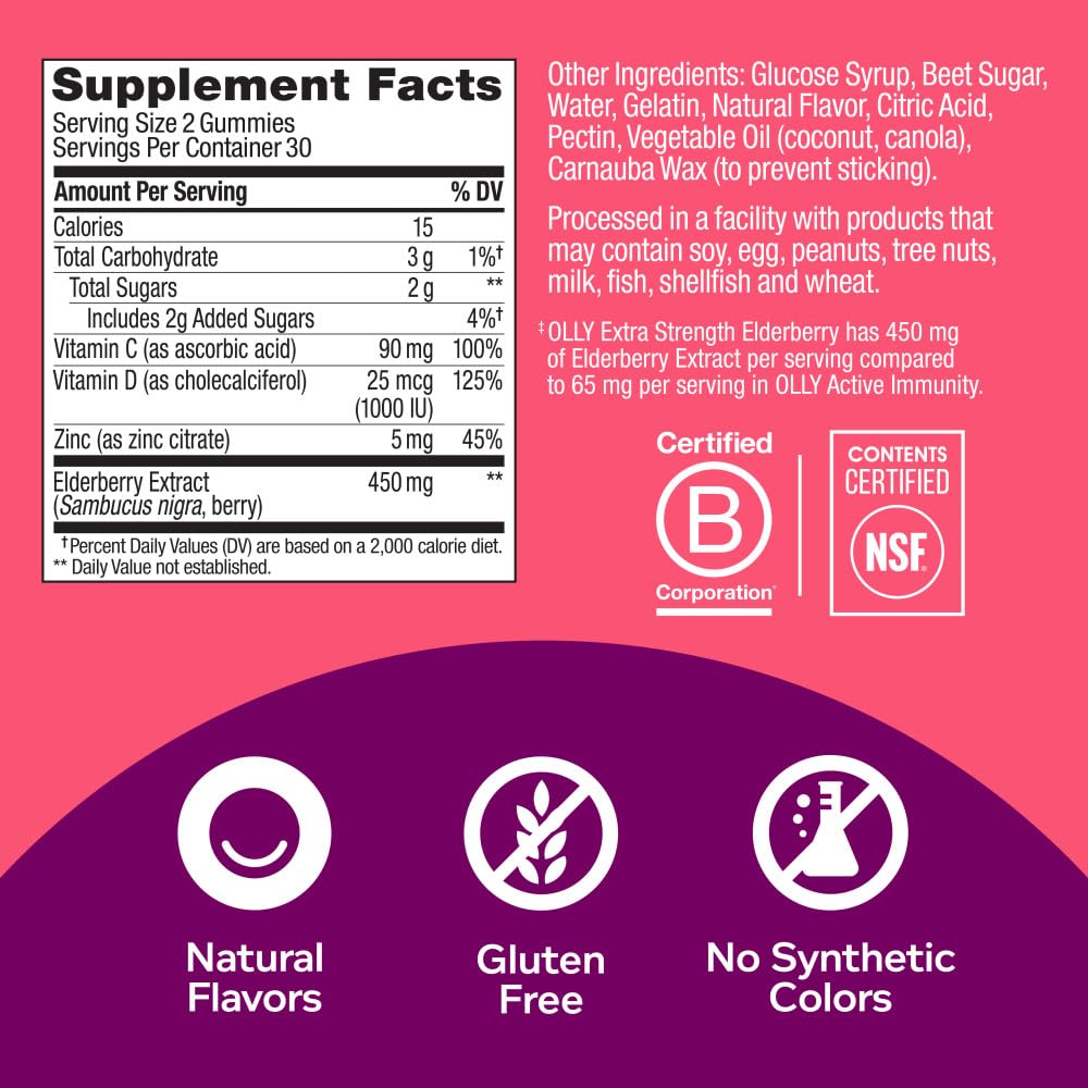 OLLY Extra Strength Elderberry Gummies, Immune Support, 450mg Elderberry, Vitamin C OLLYAu supplements