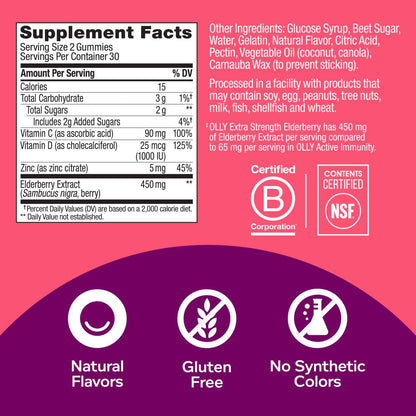 OLLY Extra Strength Elderberry Gummies, Immune Support, 450mg Elderberry, Vitamin C OLLYUS supplements