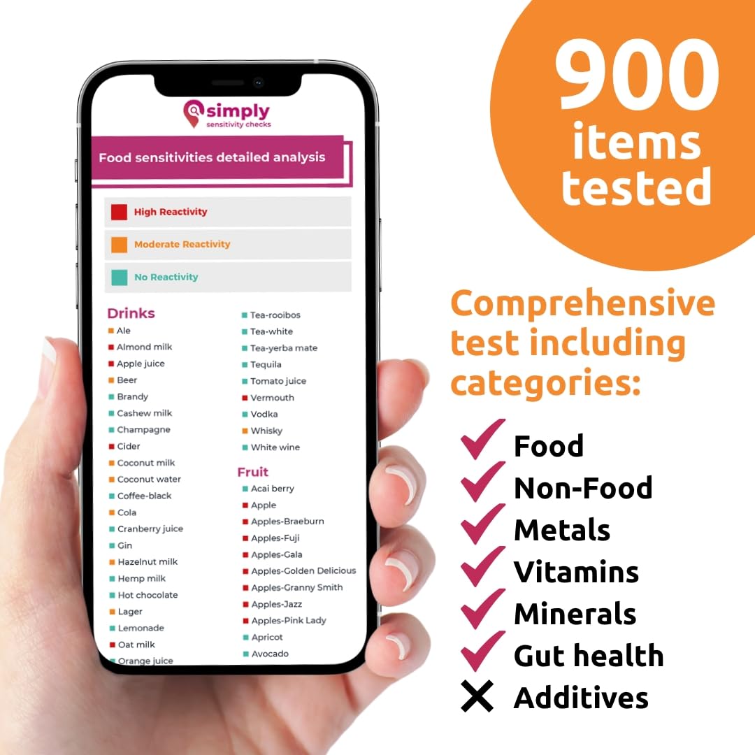 Simply Sensitivity Checks 900+ Items Food Sensitivity Test Kit for Adults – Foods & Non-Foods, Including Lactose, Gluten, Vitamins, Minerals, Gut Health & More – at-Home Food Intolerance Test Kit Simply Sensitivity ChecksAu supplements