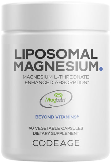 Codeage Liposomal Magnesium L-Threonate Supplement, Patented Magtein Magnesium Threonate for Brain Health, Memory and Cognitive Function Support, Bioavailable, Non-GMO - 90 Capsules CodeageAu supplements