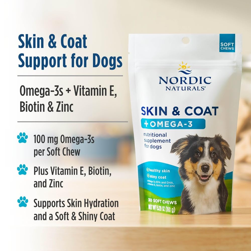 Nordic Naturals Pet Skin & Coat Soft Chews with Omega-3-30 Pork Bone Broth Flavored Soft Chews - Nutritional Support for Healthy Skin & a Soft and Shiny Coat - Non-GMO and IFOS Certified Nordic NaturalsAu supplements