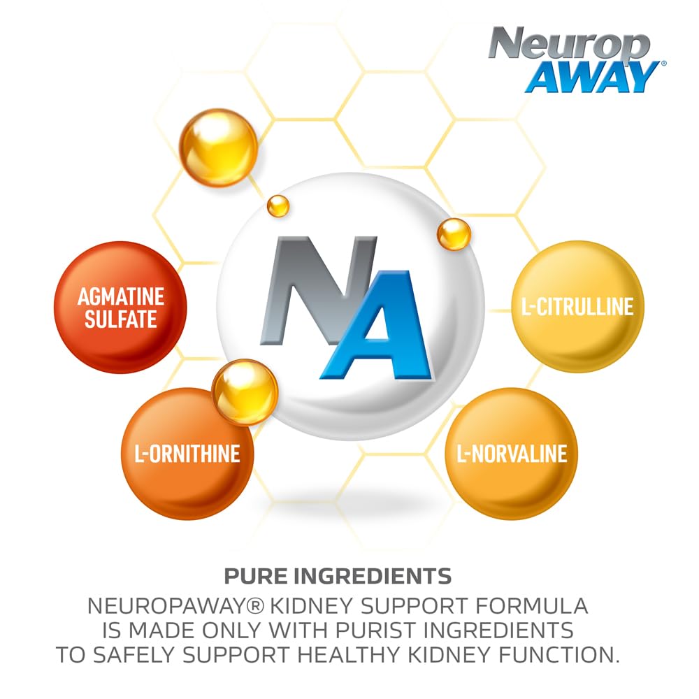 NeuropAWAY Kidney Support Formula Sugar Free with Agmatine Sulfate 500mg L-Novaline 50mg L-Ornithine 150mg L-Citrulline 100mg Per Capsule 90CT Fast Acting Kidney Support NeuropAWAYAu supplements