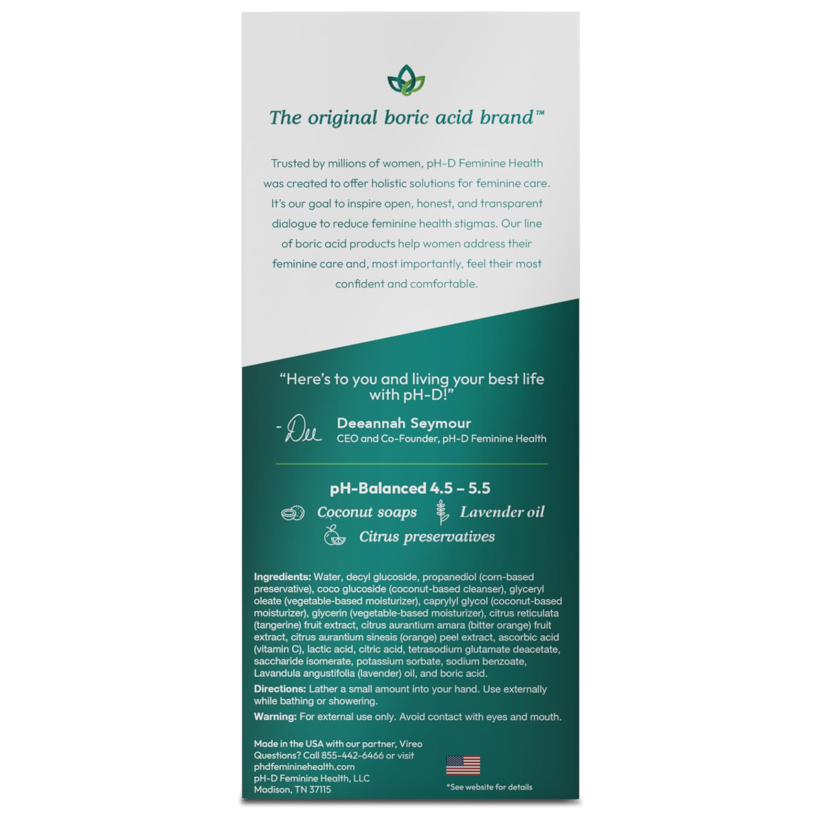 pH-D Feminine Health - Boric Acid Foam Wash - pH-Balanced, Paraben-Free, and Plant-based pH-D Feminine Health SupportAu supplements